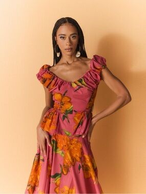 NEW Lela Rose Floral Printed Cotton Peplum Top